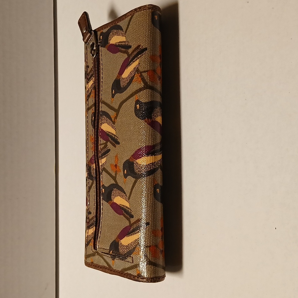 Fossil Vintage Brown Purple Bird Pattern Wallet GUC - Picture 7 of 12